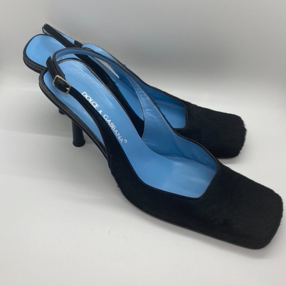 Dolce and Gabbana Square Toe Pony Hair Sling 38